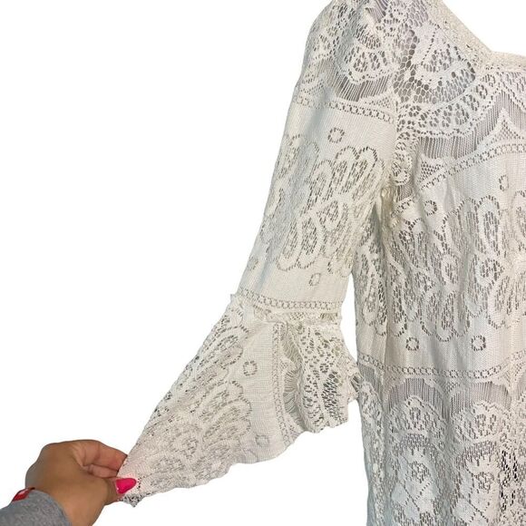 Free People Cream Sheer Crochet Cropped Sleeve Dress - Picture 3 of 9